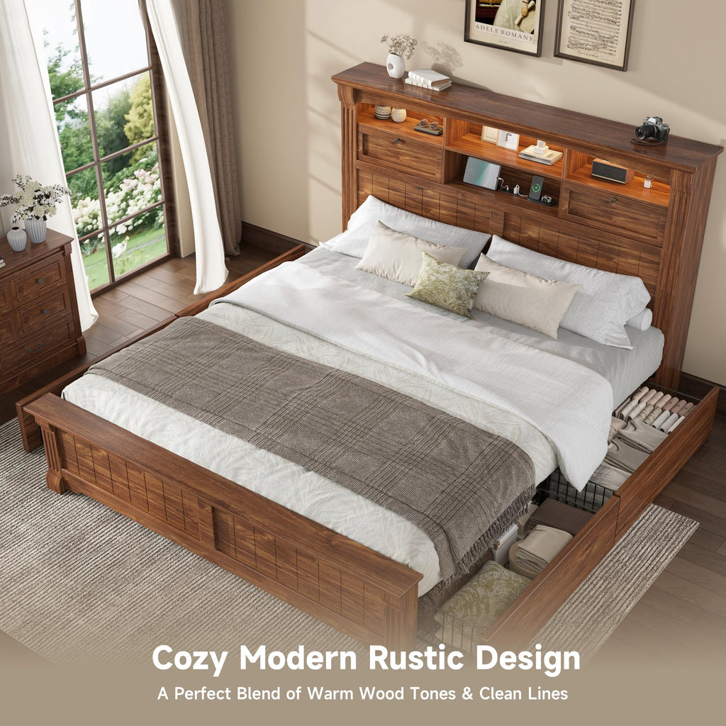 Full Size Bed Frame with Storage Headboard and 4 Drawers N48513