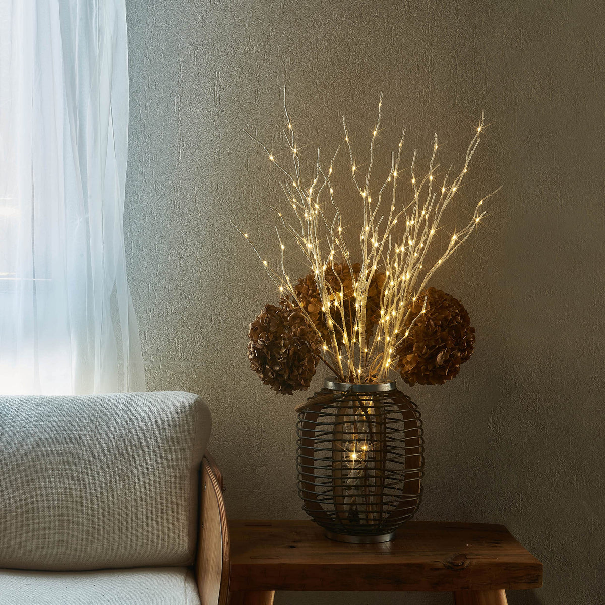 Lighted White Birch Twig Branches 30IN 150 LED with Timer and Dimmer K439001