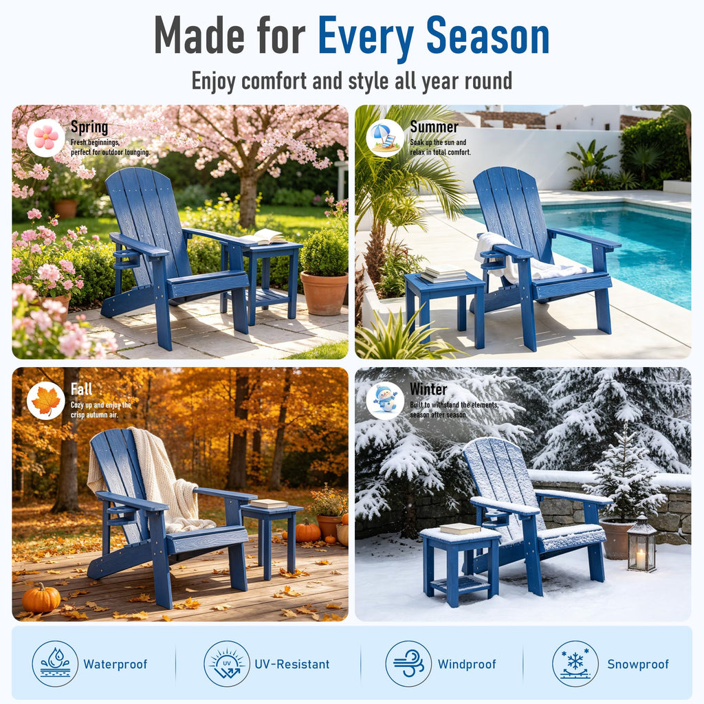 Blue HDPE Adirondack Chair with Cup Holders H16492