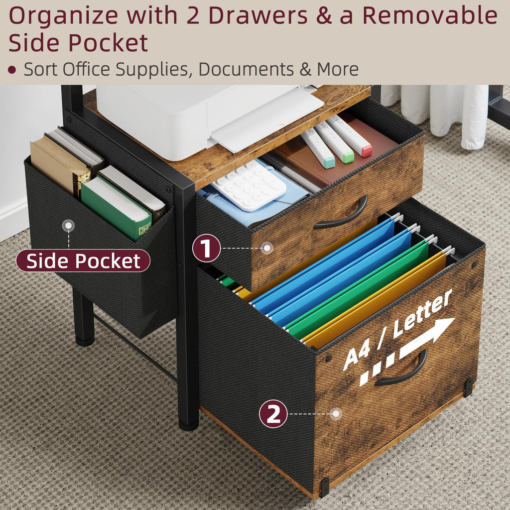 File Cabinet with 2 Fabric Drawers and Printer Stand P1101