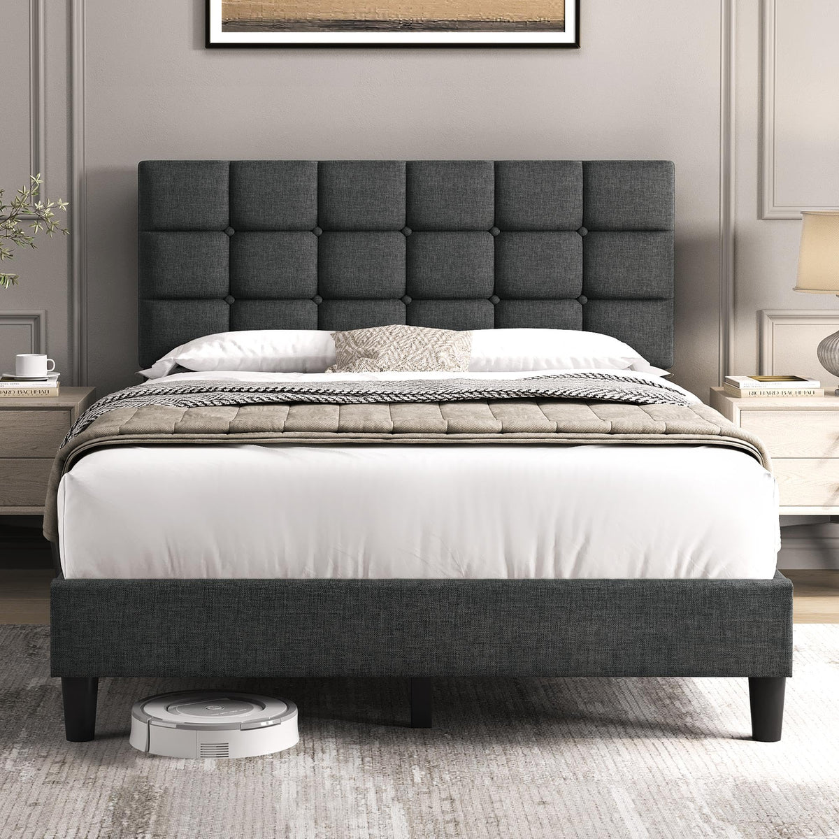 Full Size Upholstered Tufted Bed Frame with Headboard P561684