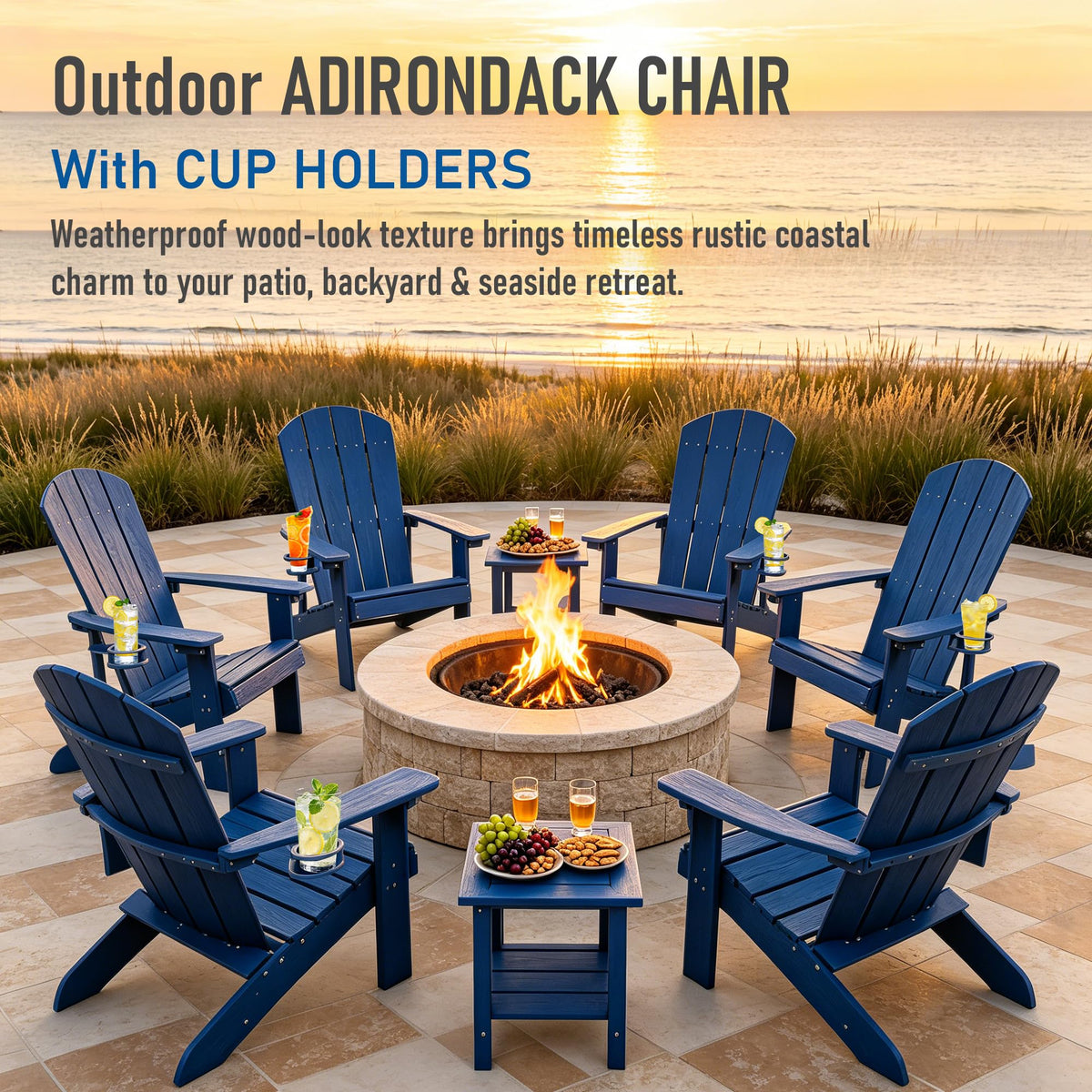 Blue HDPE Adirondack Chair with Cup Holders H16492